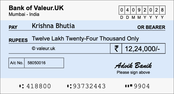 How to write a cheque for 12.24 lakh rupees