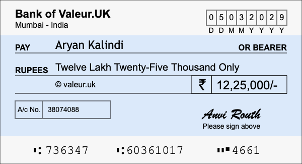 How to write a cheque for 12.25 lakh rupees