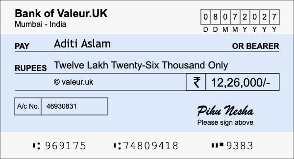 How to write a cheque for 12.26 lakh rupees