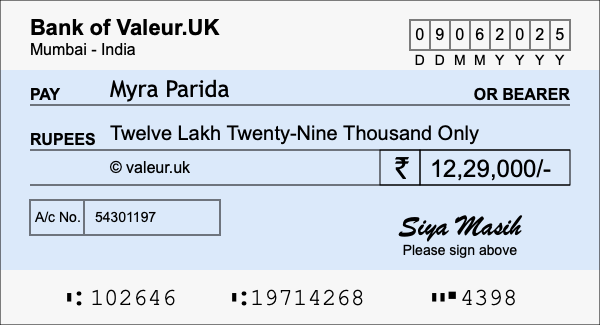 How to write a cheque for 12.29 lakh rupees