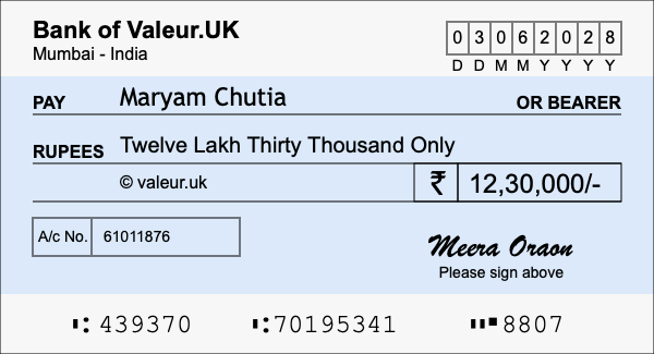 How to write a cheque for 12.3 lakh rupees