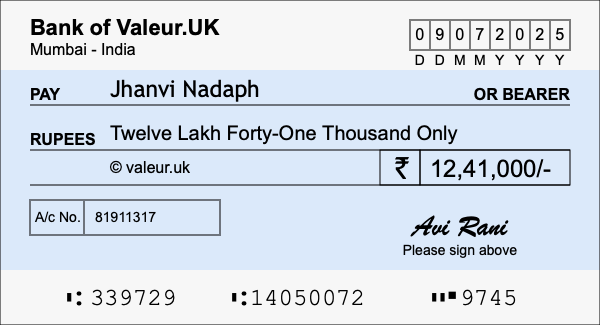 How to write a cheque for 12.41 lakh rupees