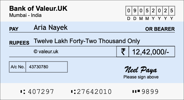 How to write a cheque for 12.42 lakh rupees