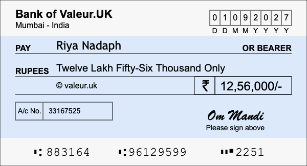 How to write a cheque for 12.56 lakh rupees How to write a cheque for 12.56 lakh rupees