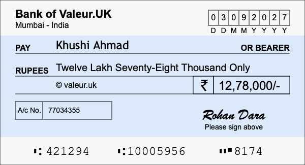 How to write a cheque for 12.78 lakh rupees How to write a cheque for 12.78 lakh rupees