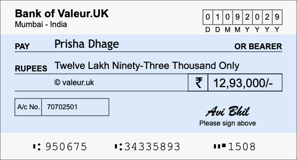 How to write a cheque for 12.93 lakh rupees How to write a cheque for 12.93 lakh rupees