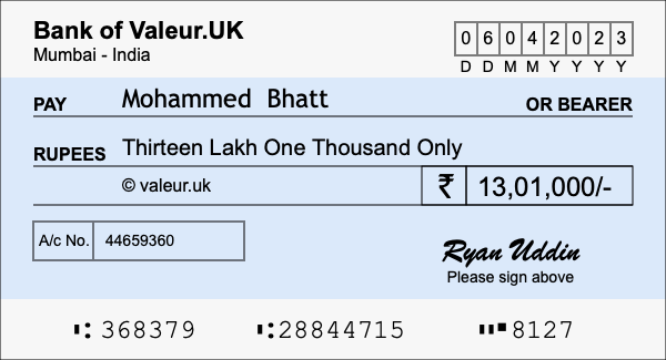 How to write a cheque for 13.01 lakh rupees How to write a cheque for 13.01 lakh rupees