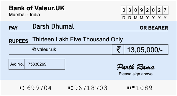 How to write a cheque for 13.05 lakh rupees How to write a cheque for 13.05 lakh rupees