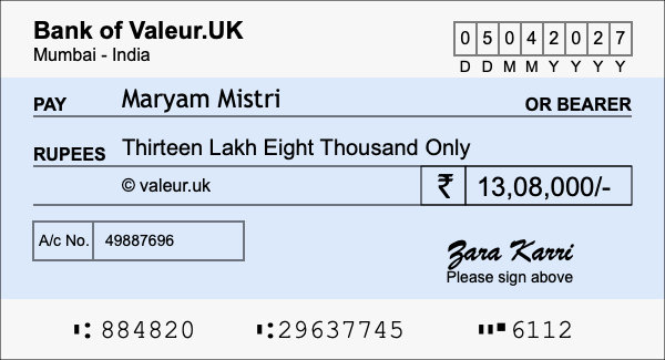How to write a cheque for 13.08 lakh rupees How to write a cheque for 13.08 lakh rupees