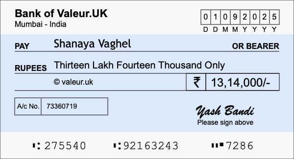 How to write a cheque for 13.14 lakh rupees How to write a cheque for 13.14 lakh rupees