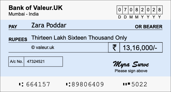 How to write a cheque for 13.16 lakh rupees