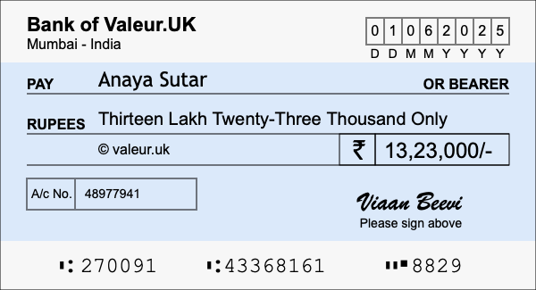 How to write a cheque for 13.23 lakh rupees How to write a cheque for 13.23 lakh rupees