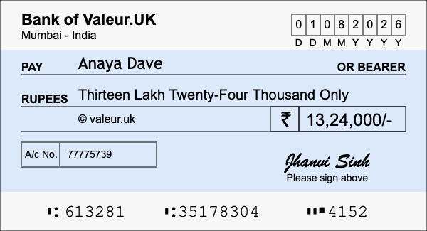 How to write a cheque for 13.24 lakh rupees How to write a cheque for 13.24 lakh rupees