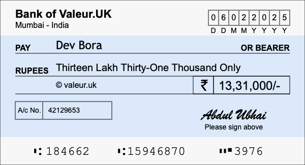 How to write a cheque for 13.31 lakh rupees How to write a cheque for 13.31 lakh rupees