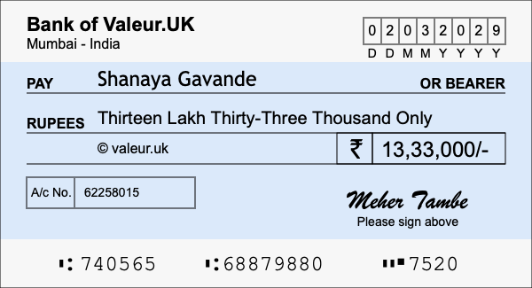 How to write a cheque for 13.33 lakh rupees How to write a cheque for 13.33 lakh rupees