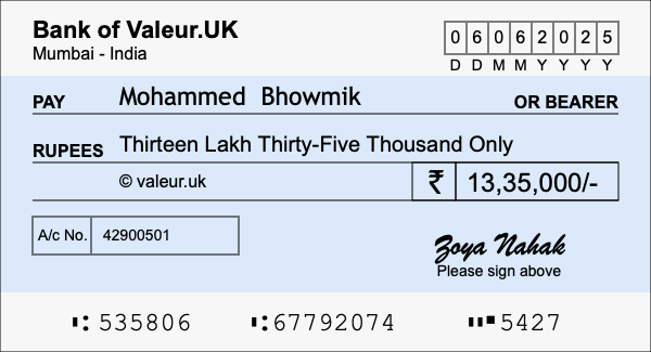 How to write a cheque for 13.35 lakh rupees How to write a cheque for 13.35 lakh rupees