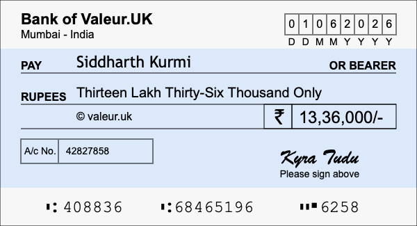 How to write a cheque for 13.36 lakh rupees How to write a cheque for 13.36 lakh rupees