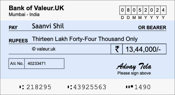 How to write a cheque for 13.44 lakh rupees How to write a cheque for 13.44 lakh rupees