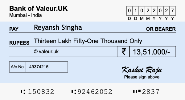 How to write a cheque for 13.51 lakh rupees How to write a cheque for 13.51 lakh rupees