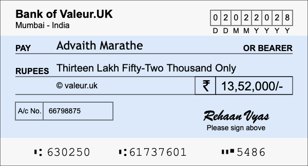 How to write a cheque for 13.52 lakh rupees How to write a cheque for 13.52 lakh rupees