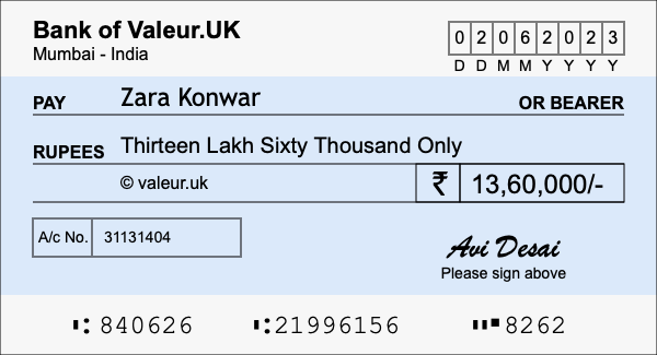 How to write a cheque for 13.6 lakh rupees How to write a cheque for 13.6 lakh rupees