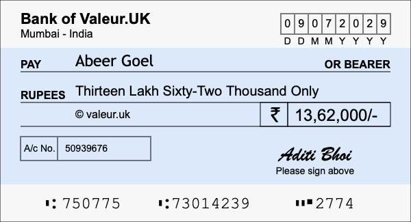 How to write a cheque for 13.62 lakh rupees How to write a cheque for 13.62 lakh rupees