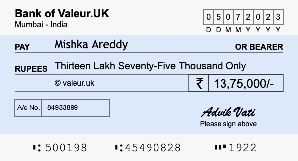 How to write a cheque for 13.75 lakh rupees How to write a cheque for 13.75 lakh rupees