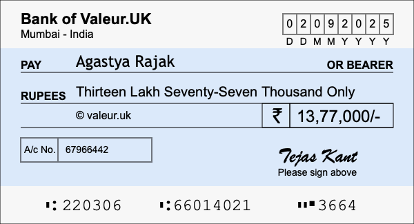 How to write a cheque for 13.77 lakh rupees How to write a cheque for 13.77 lakh rupees