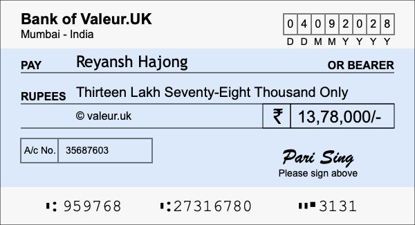 How to write a cheque for 13.78 lakh rupees How to write a cheque for 13.78 lakh rupees