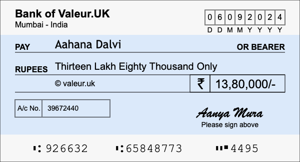 How to write a cheque for 13.8 lakh rupees How to write a cheque for 13.8 lakh rupees