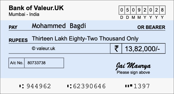 How to write a cheque for 13.82 lakh rupees How to write a cheque for 13.82 lakh rupees