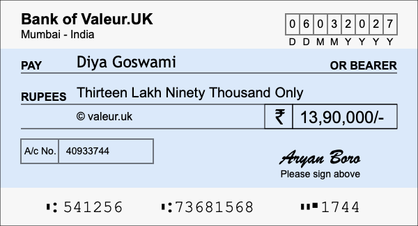 How to write a cheque for 13.9 lakh rupees How to write a cheque for 13.9 lakh rupees