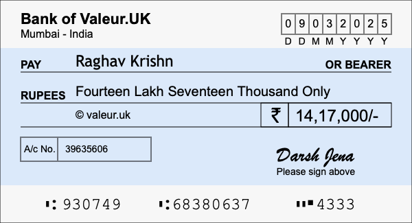 How to write a cheque for 14.17 lakh rupees