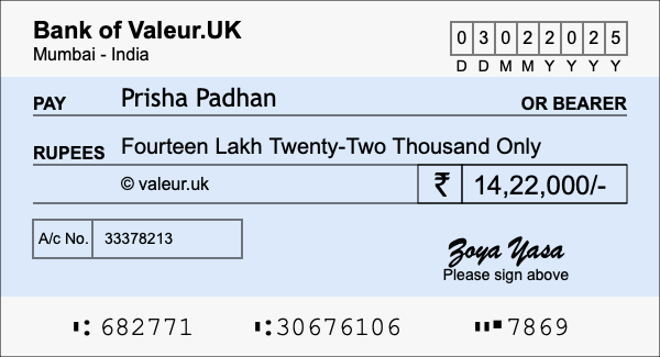How to write a cheque for 14.22 lakh rupees How to write a cheque for 14.22 lakh rupees