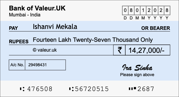 How to write a cheque for 14.27 lakh rupees How to write a cheque for 14.27 lakh rupees