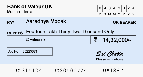 How to write a cheque for 14.32 lakh rupees How to write a cheque for 14.32 lakh rupees