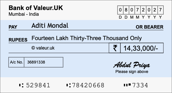 How to write a cheque for 14.33 lakh rupees How to write a cheque for 14.33 lakh rupees