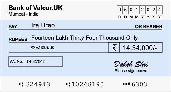 How to write a cheque for 14.34 lakh rupees How to write a cheque for 14.34 lakh rupees