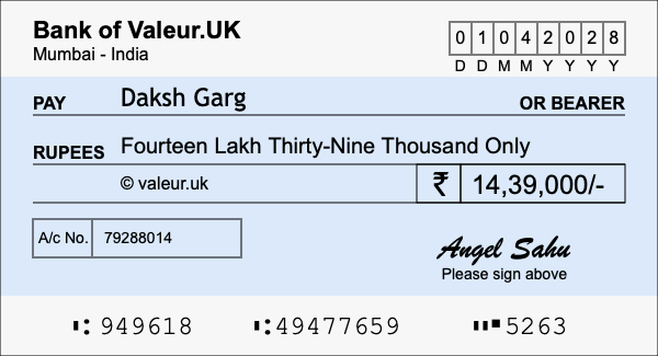 How to write a cheque for 14.39 lakh rupees How to write a cheque for 14.39 lakh rupees