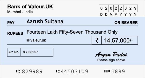 How to write a cheque for 14.57 lakh rupees How to write a cheque for 14.57 lakh rupees