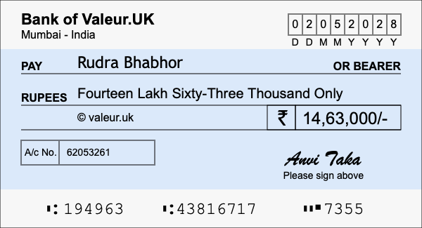 How to write a cheque for 14.63 lakh rupees How to write a cheque for 14.63 lakh rupees