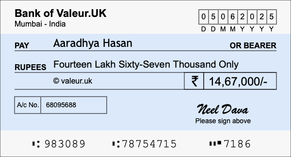 How to write a cheque for 14.67 lakh rupees How to write a cheque for 14.67 lakh rupees