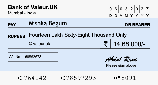 How to write a cheque for 14.68 lakh rupees How to write a cheque for 14.68 lakh rupees