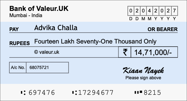 How to write a cheque for 14.71 lakh rupees How to write a cheque for 14.71 lakh rupees