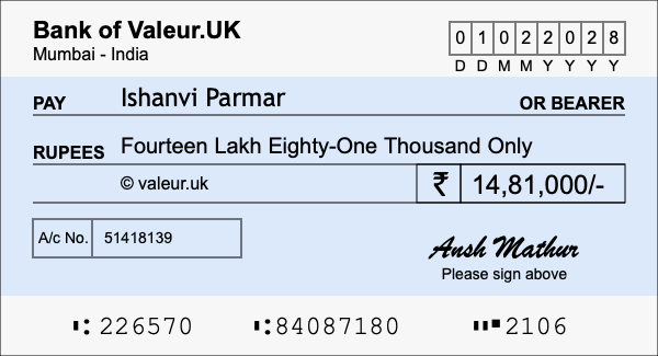 How to write a cheque for 14.81 lakh rupees