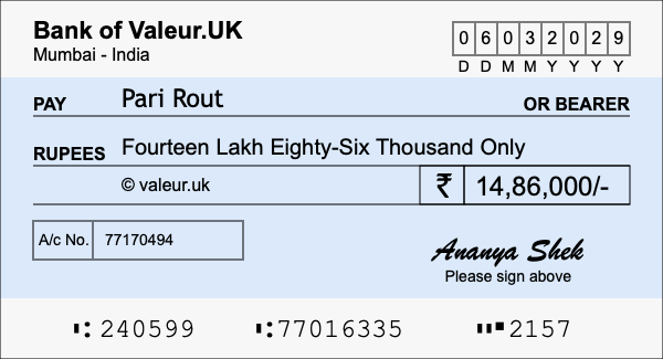 How to write a cheque for 14.86 lakh rupees