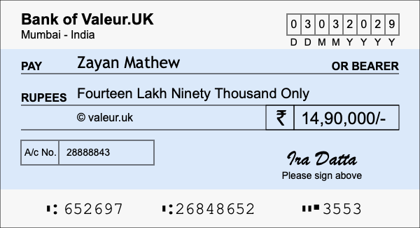 How to write a cheque for 14.9 lakh rupees