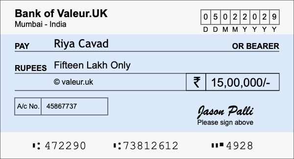 How to write a cheque for 15 lakh rupees