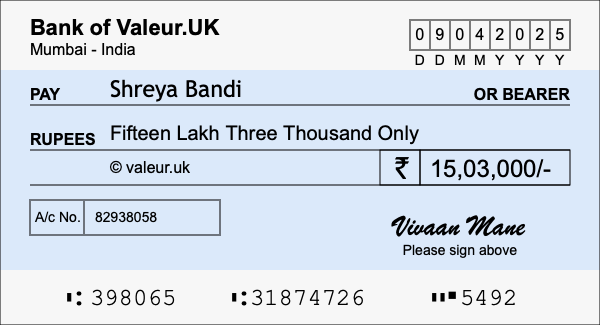 How to write a cheque for 15.03 lakh rupees