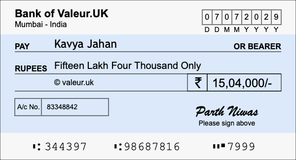 How to write a cheque for 15.04 lakh rupees